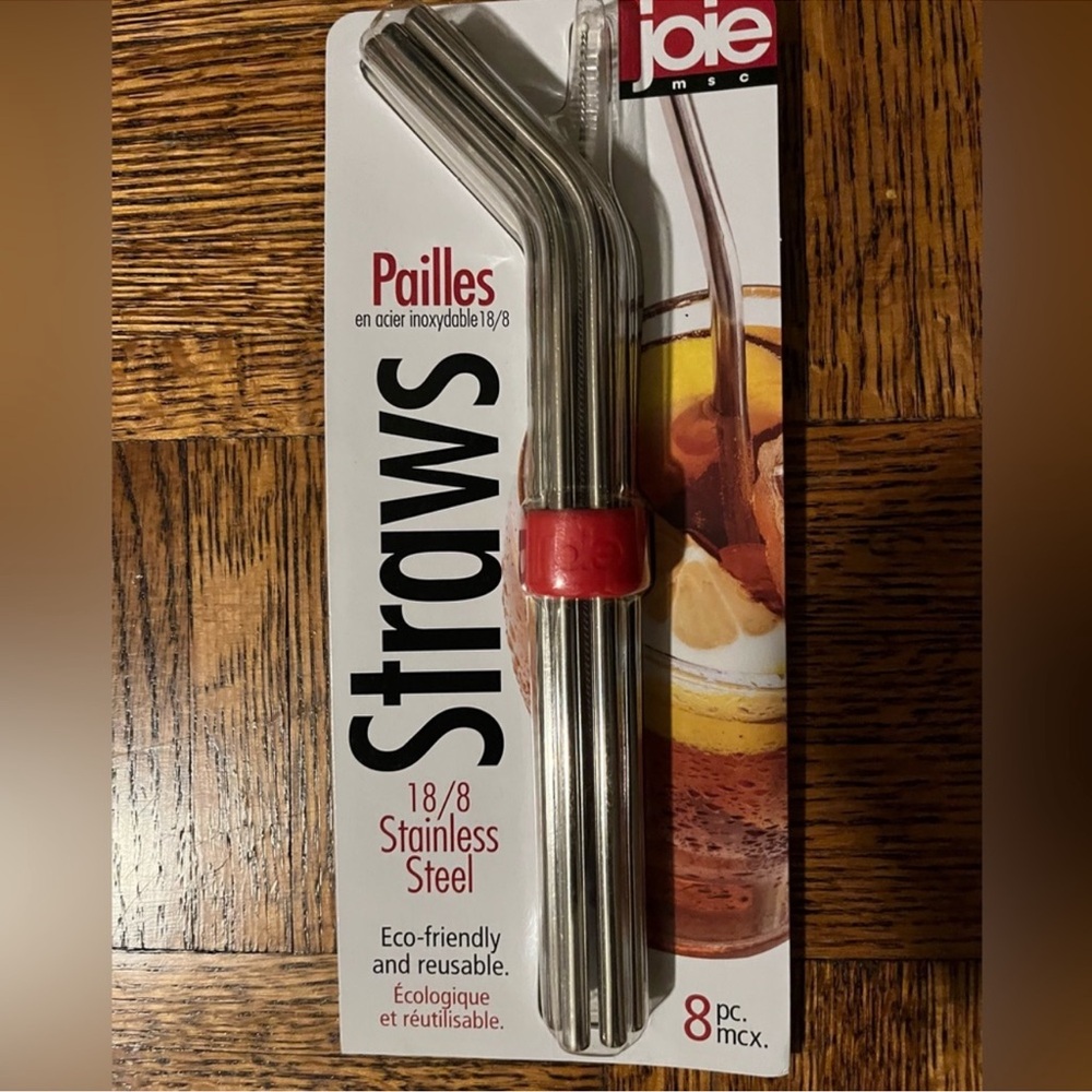NEW Joie Silver Stainless Steel Straws 8pc.